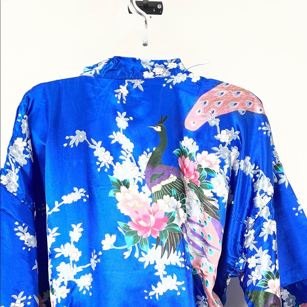 Sam Well Floral Satin Silky Peacock Belted Women's OSFM Kimono Lightwight Robe - Picture 8 of 10